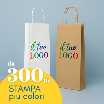Sacchetto portabottiglie in carta con manico cordino personalizzabile con il tuo logo